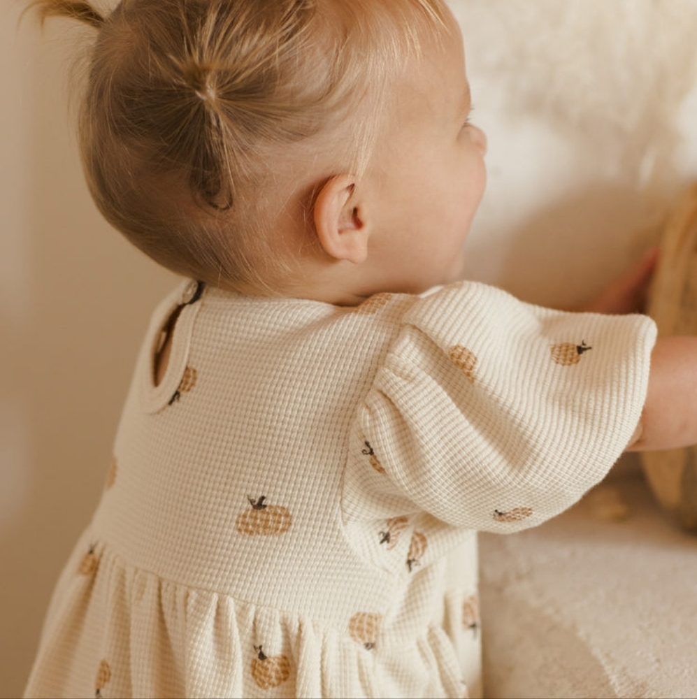 Quincy Mae Waffle Babydoll Dress In Pumpkins - Picture 2 of 5